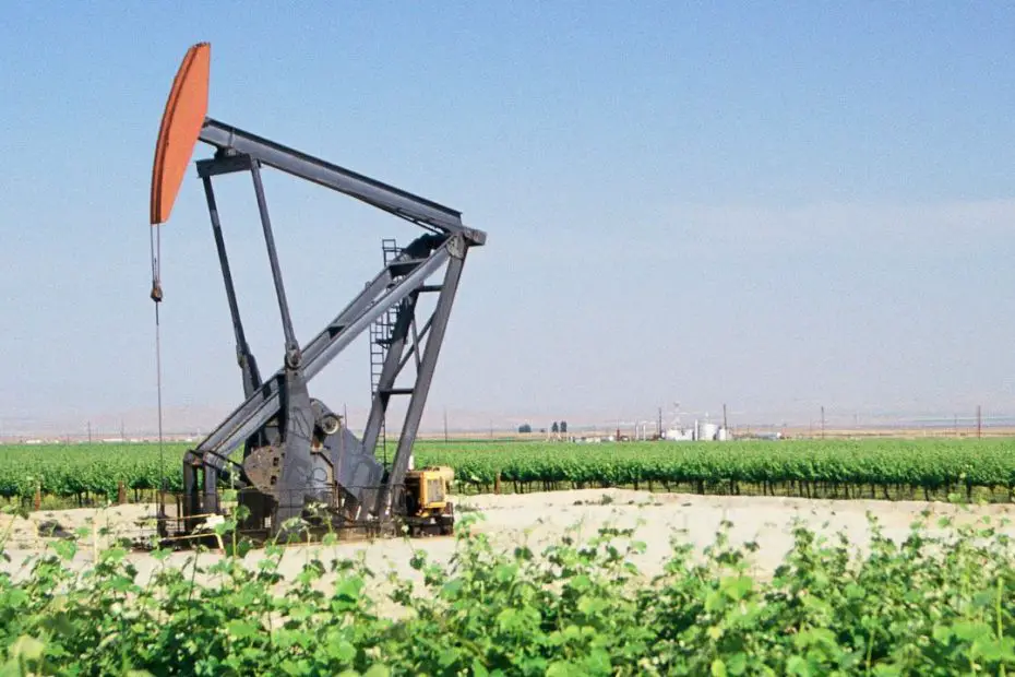 pump over an oil well in the middle of a field